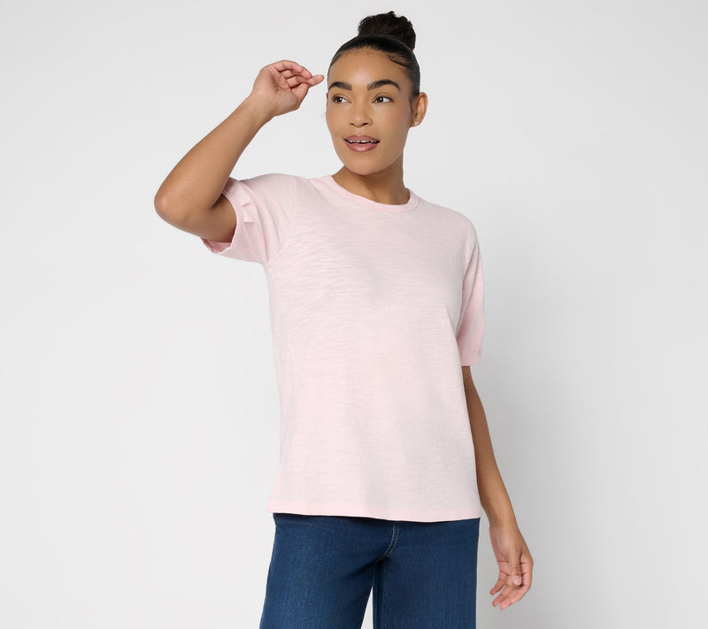 LOGO Principles by Lori Goldstein Pleated Elbow 100% Cotton Top — View 14