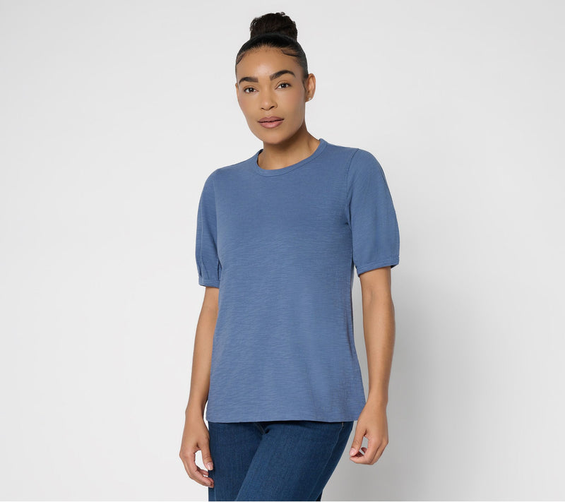 LOGO Principles by Lori Goldstein Pleated Elbow 100% Cotton Top — View 15