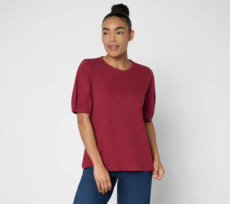 LOGO Principles by Lori Goldstein Pleated Elbow 100% Cotton Top — View 16