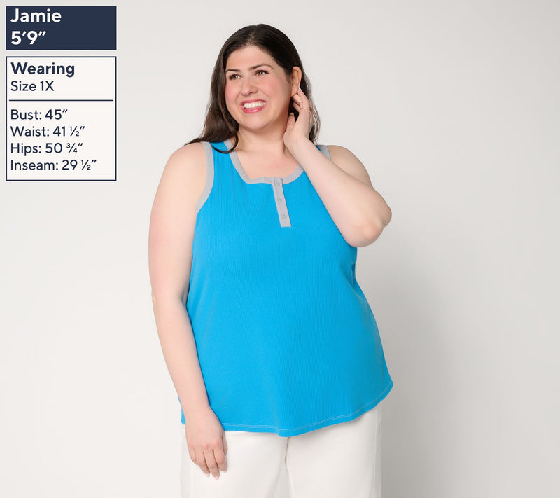 LOGO Principles by Lori Goldstein Contrast Trim Ribbed Tank — View 2