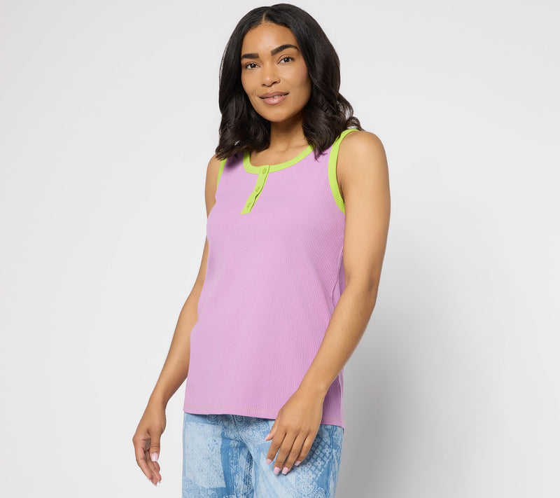 LOGO Principles by Lori Goldstein Contrast Trim Ribbed Tank — View 12