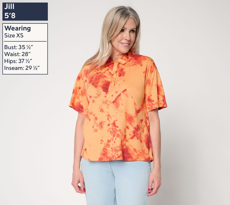LOGO by Lori Goldstein Printed Dye Effect Polo Top — View 3
