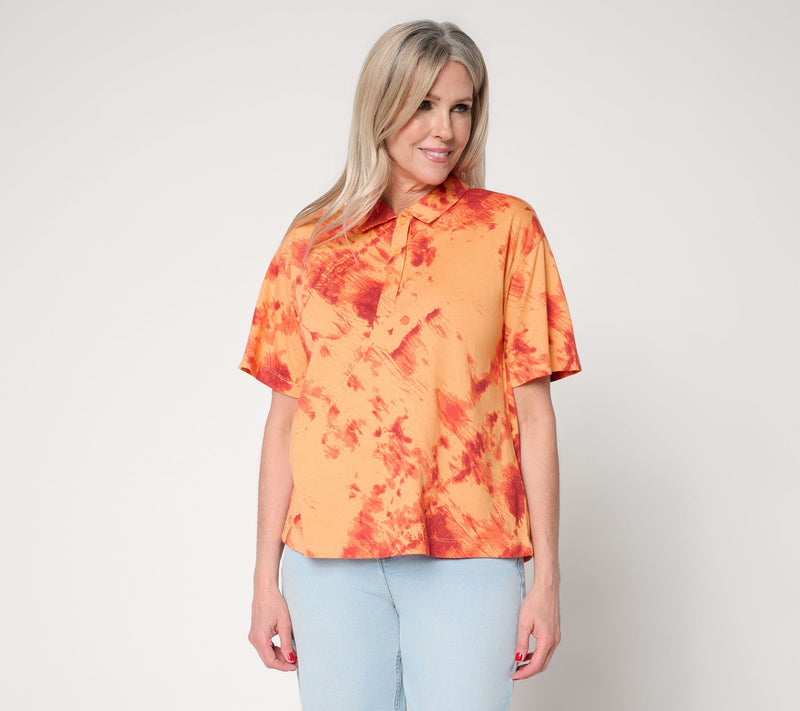 LOGO by Lori Goldstein Printed Dye Effect Polo Top — View 11