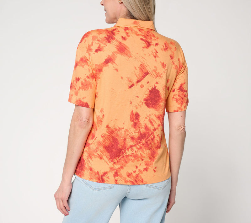 LOGO by Lori Goldstein Printed Dye Effect Polo Top — View 4