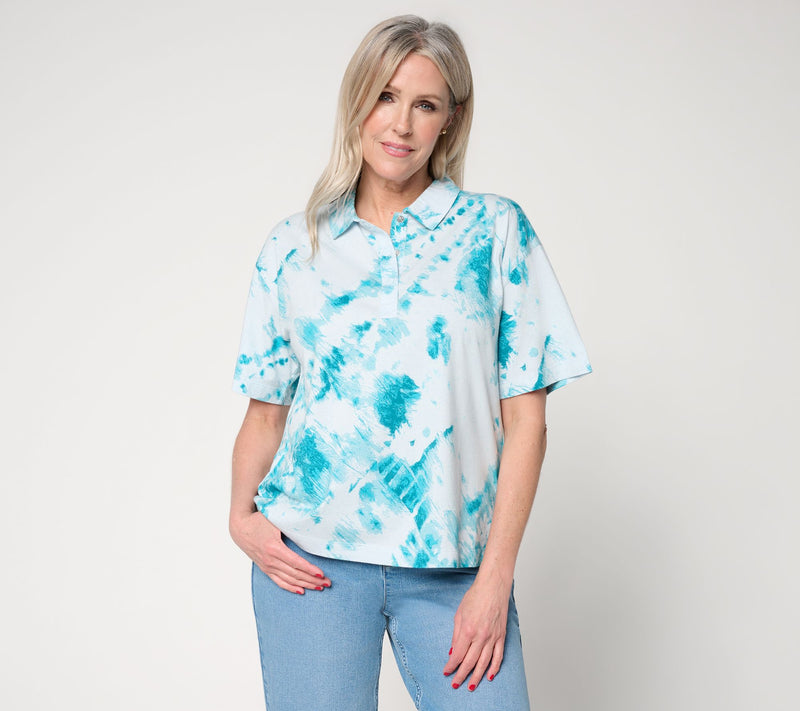 LOGO by Lori Goldstein Printed Dye Effect Polo Top — View 14