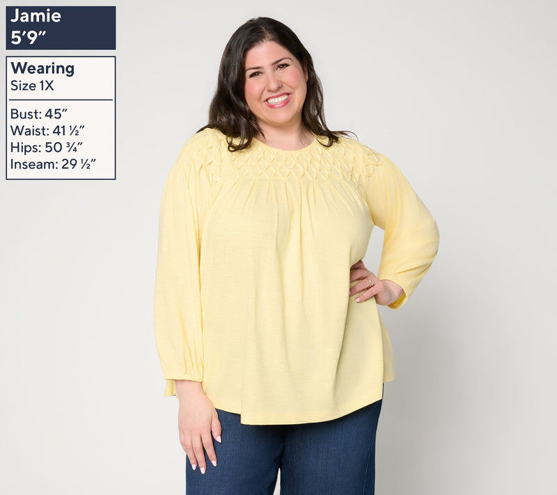 LOGO by Lori Goldstein 100% Cotton Pintuck Detail Long Sleeve Top — View 8