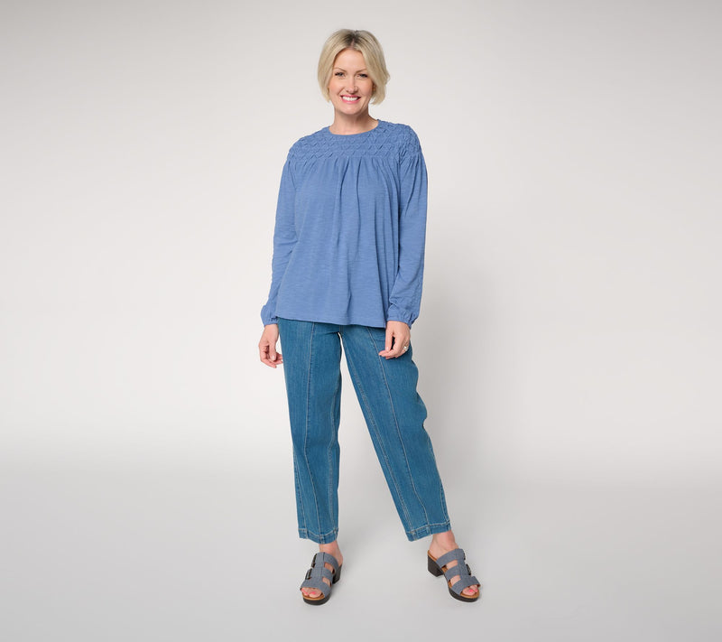 LOGO by Lori Goldstein 100% Cotton Pintuck Detail Long Sleeve Top — View 11