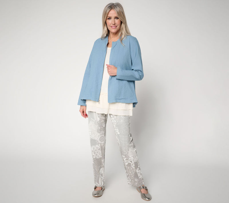 LOGO Lavish by Lori Goldstein Textured Zip Front Topper — View 5