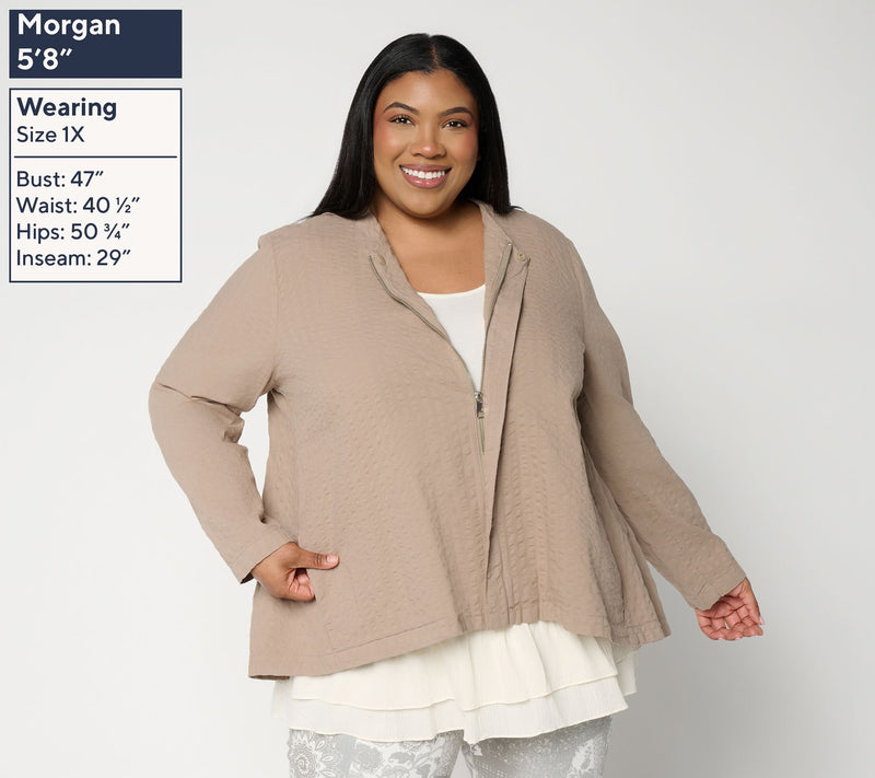 LOGO Lavish by Lori Goldstein Textured Zip Front Topper — View 2