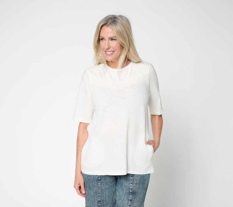 LOGO Lavish by Lori Goldstein Embellished Elbow Sleeve Tee — View 3