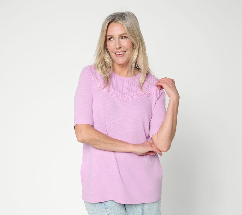 LOGO Lavish by Lori Goldstein Embellished Elbow Sleeve Tee — View 9