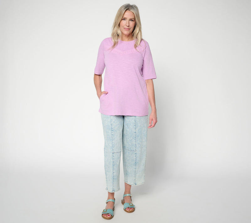 LOGO Lavish by Lori Goldstein Embellished Elbow Sleeve Tee — View 13