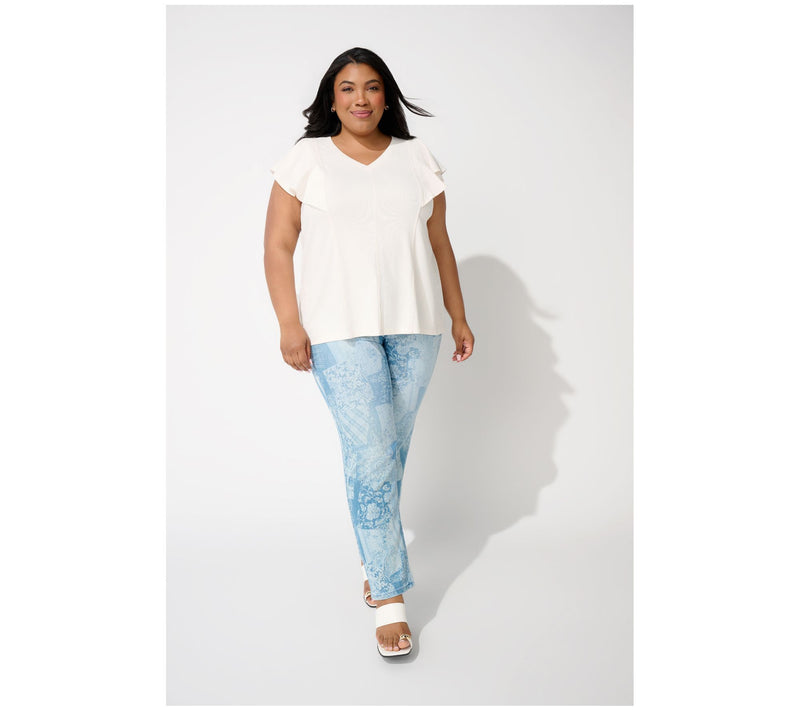 LOGO by Lori Goldstein Flutter Sleeve Knit Ribbed V-Neck Top — View 11