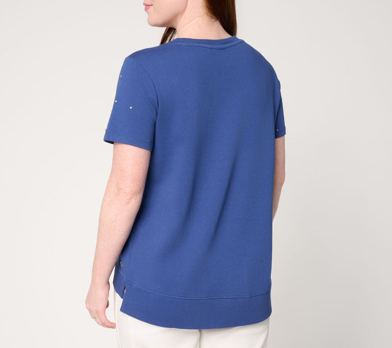 LOGO Lavish by Lori Goldstein Embellished Short Sleeve Sweatshirt — View 4