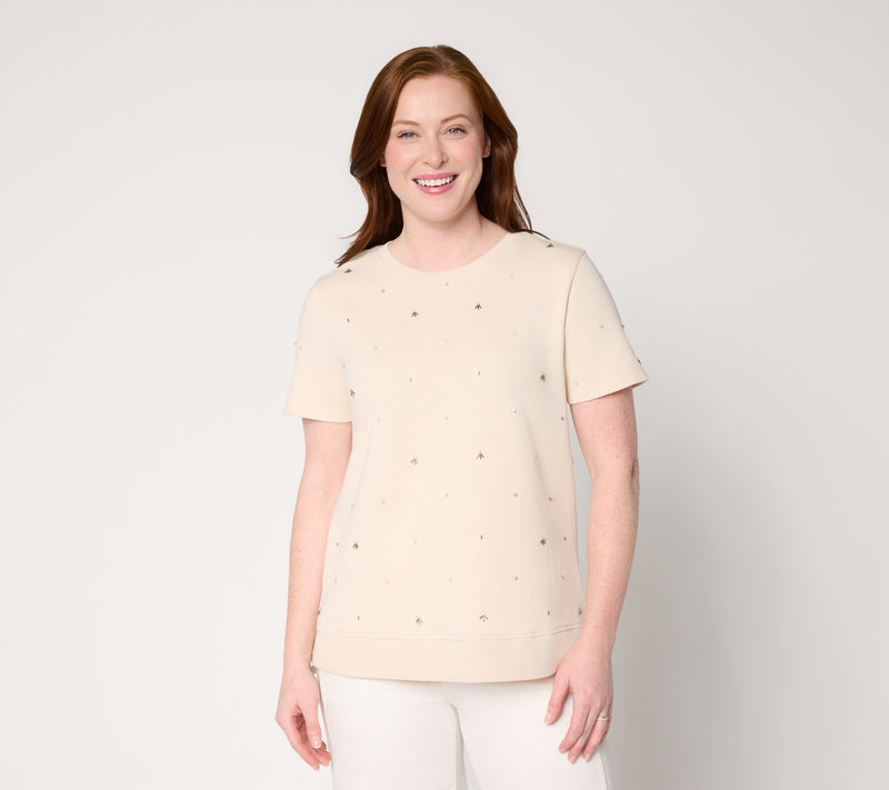 LOGO Lavish by Lori Goldstein Embellished Short Sleeve Sweatshirt — View 14