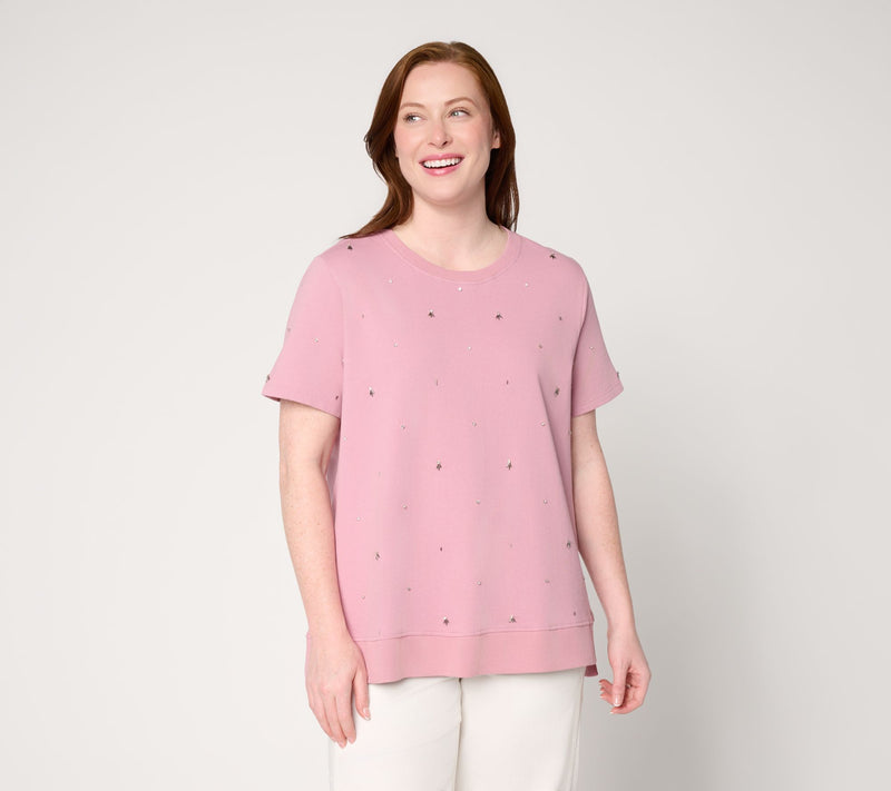 LOGO Lavish by Lori Goldstein Embellished Short Sleeve Sweatshirt — View 15