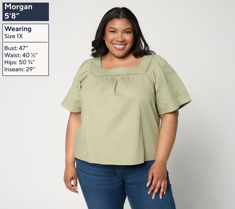 Me by Jennie Garth Embroidered Short Sleeve Woven Blouse — View 2