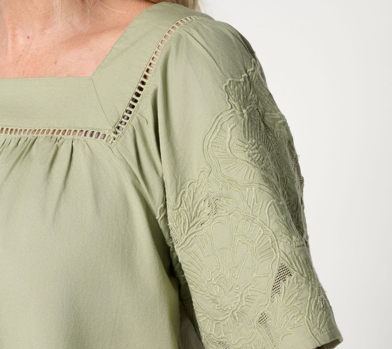 Me by Jennie Garth Embroidered Short Sleeve Woven Blouse — View 6