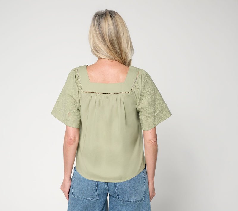 Me by Jennie Garth Embroidered Short Sleeve Woven Blouse — View 4