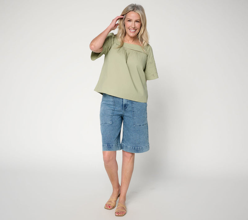 Me by Jennie Garth Embroidered Short Sleeve Woven Blouse — View 5