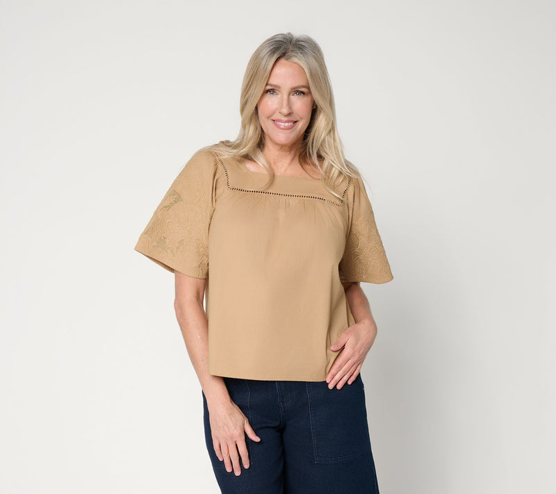 Me by Jennie Garth Embroidered Short Sleeve Woven Blouse — View 12