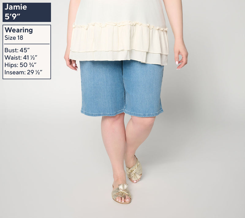 LOGO by Lori Goldstein Regular Indigo Denim Long Shorts — View 2
