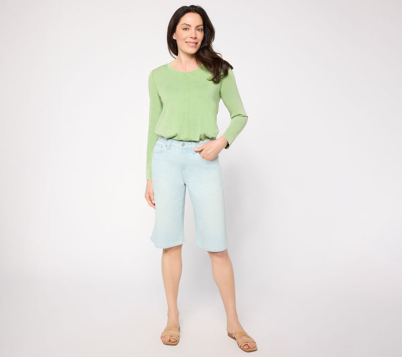 LOGO by Lori Goldstein Petite Indigo Denim Long Shorts — View 5