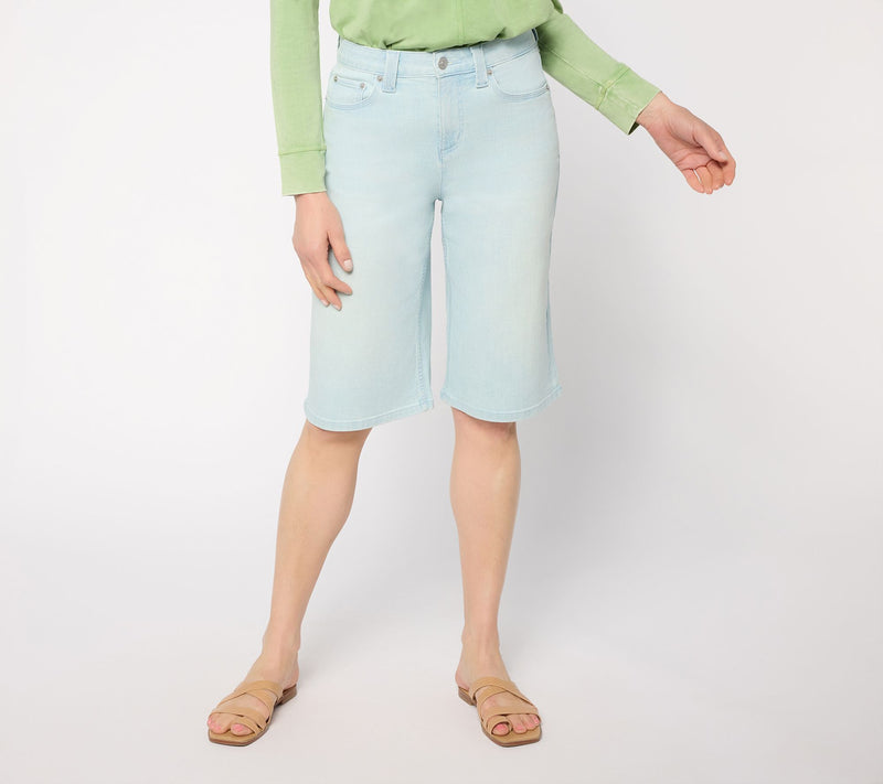 LOGO by Lori Goldstein Petite Indigo Denim Long Shorts — Main view