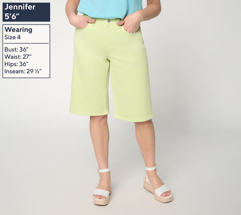 LOGO by Lori Goldstein Petite Color Denim Long Shorts — View 7