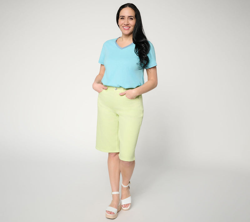 LOGO by Lori Goldstein Petite Color Denim Long Shorts — View 9