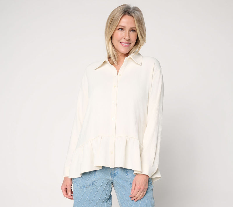 Attitudes by Renee Textured Woven Ruffle Top — View 10