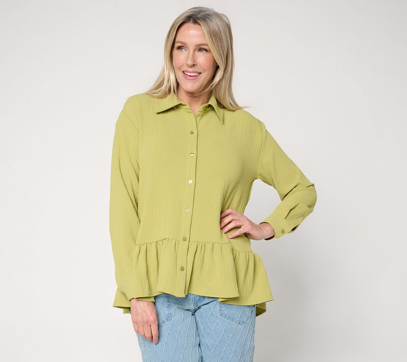Attitudes by Renee Textured Woven Ruffle Top — View 11