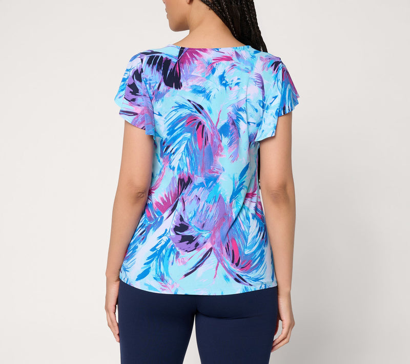 Attitudes by Renee Como Jersey Flutter Sleeve Top — View 4
