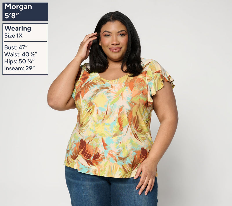 Attitudes by Renee Como Jersey Flutter Sleeve Top — View 2