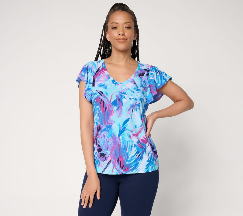 Attitudes by Renee Como Jersey Flutter Sleeve Top — View 12