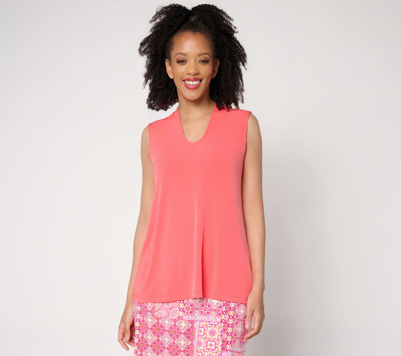 Susan Graver Essentials Liquid Knit Voop-Neck A-Line Top — Main view