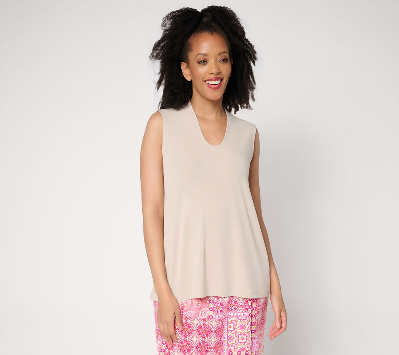 Susan Graver Essentials Liquid Knit Voop-Neck A-Line Top — View 14