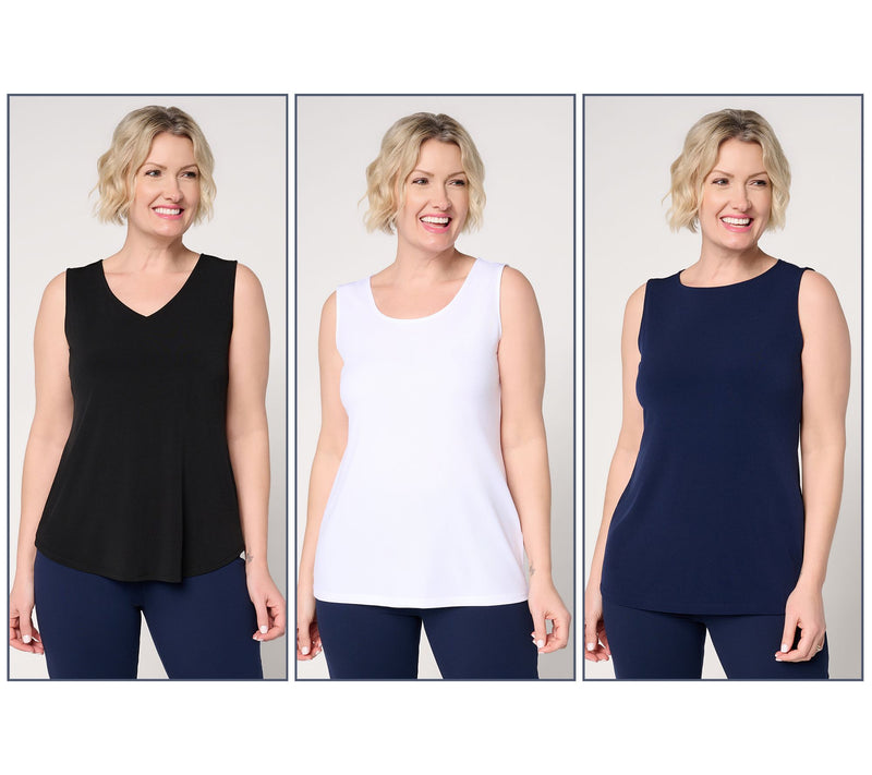 Susan Graver Essentials Liquid Knit Set of 3 Tank Tops — View 3