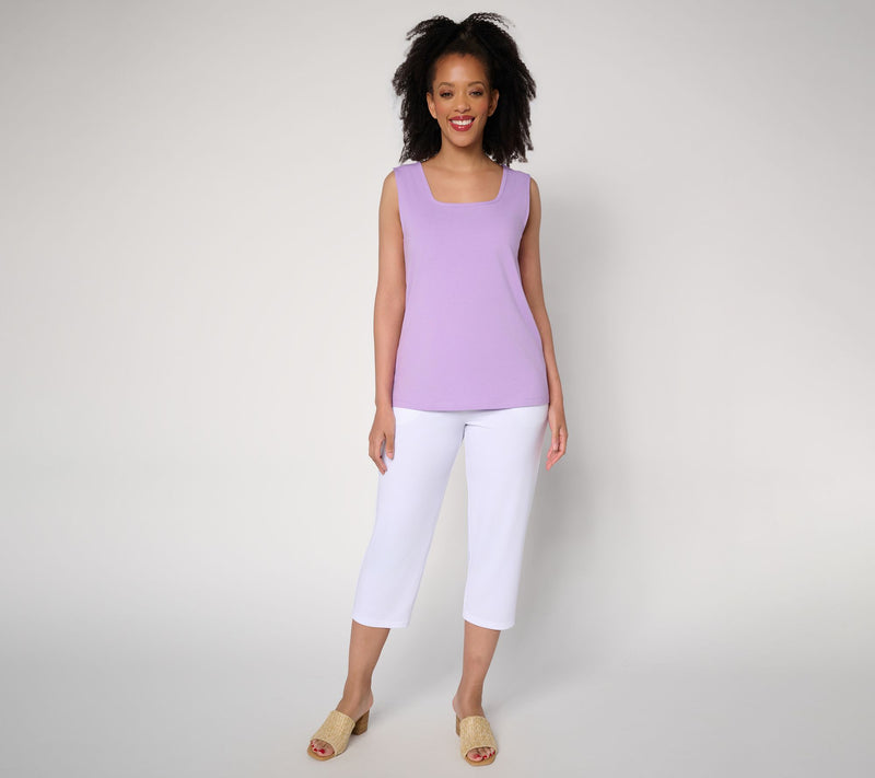 Susan Graver Essentials Comfy Cotton Square Neck Tank — View 4