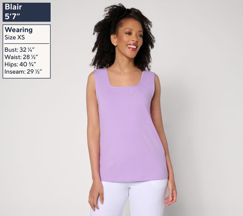 Susan Graver Essentials Comfy Cotton Square Neck Tank — View 2