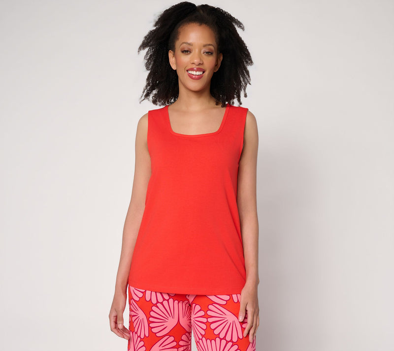 Susan Graver Essentials Comfy Cotton Square Neck Tank — View 10