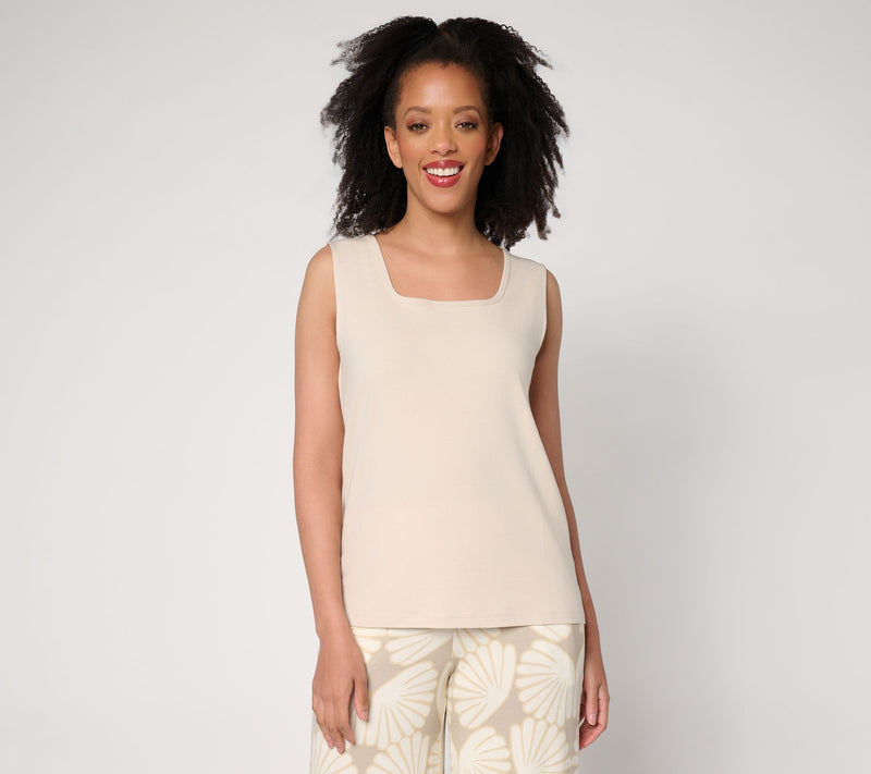 Susan Graver Essentials Comfy Cotton Square Neck Tank — View 11