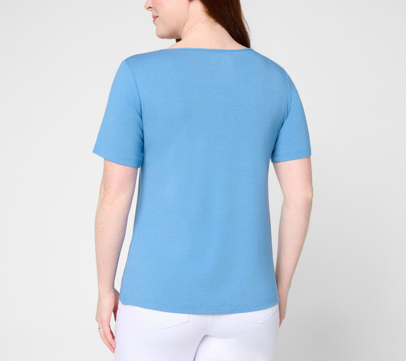 Susan Graver Essentials Rayon Allure Knit Short Sleeve Top — View 3