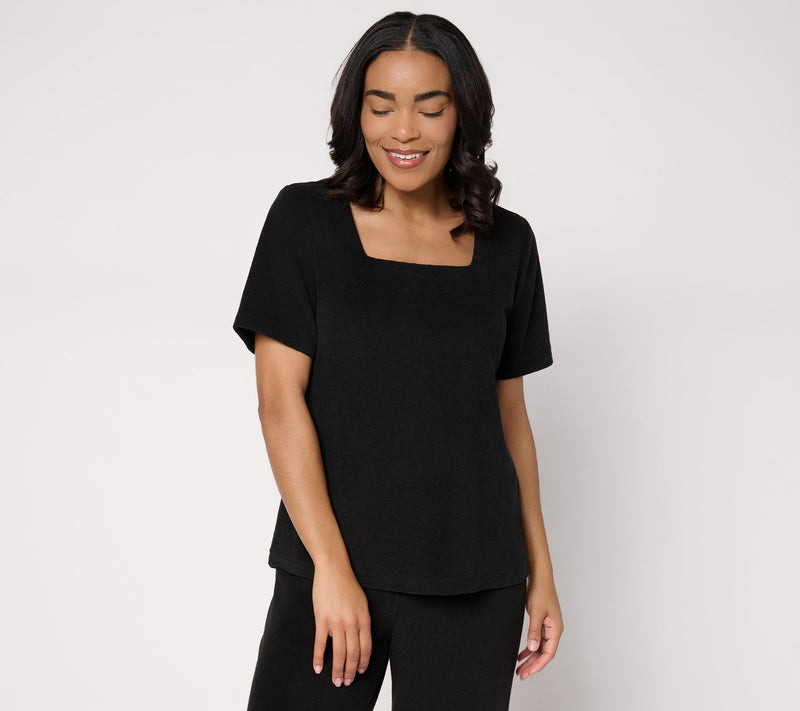 Susan Graver Weekend Terry Square-Neck Cap Sleeve Top — View 11