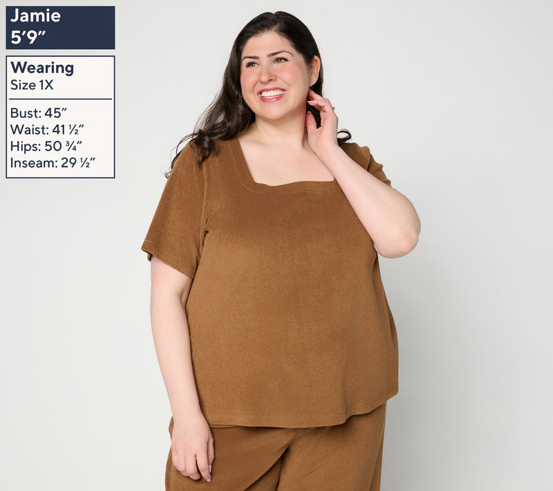Susan Graver Weekend Terry Square-Neck Cap Sleeve Top — View 4