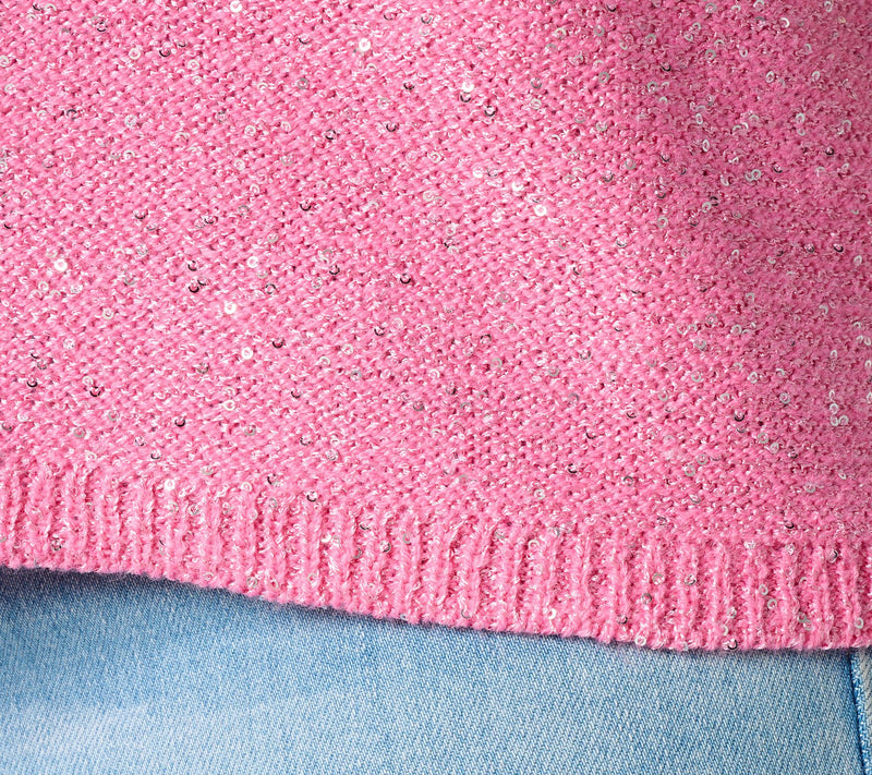 Susan Graver Sequin V-Neck Extended Sleeve Knit Top — View 6