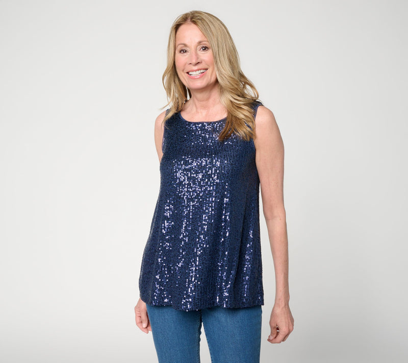 Susan Graver Sequin Knit Lined Scoop Neck Sleeveless Top — View 11