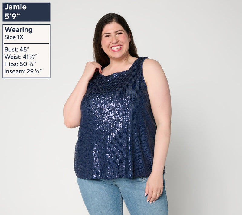 Susan Graver Sequin Knit Lined Scoop Neck Sleeveless Top — View 2
