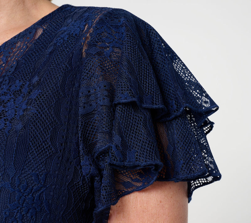 Susan Graver Lace Flutter Sleeve Scoop Neck Top with Camisole — View 6