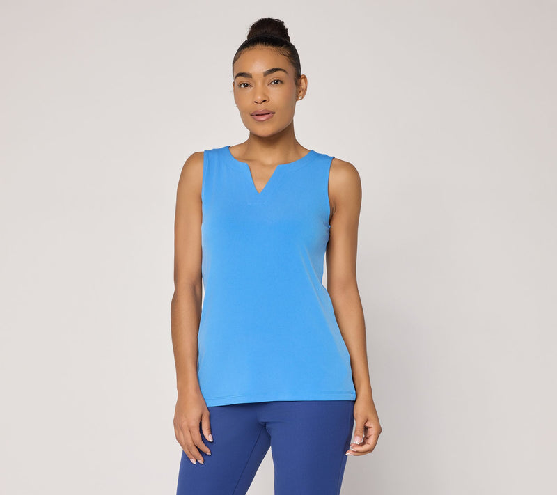 Susan Graver Sleeveeless Liquid Knit Sleeveless Split-Neck Top — Main view